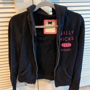 gilly hicks hooded navy zip jacket